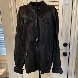 Men's Black Leather Bomber Jacket